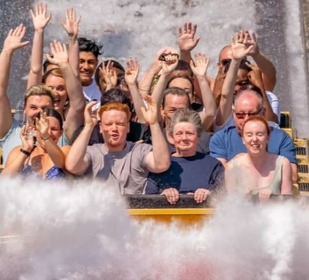 Tidal water ride at thorpe park, people are getting splashed by water